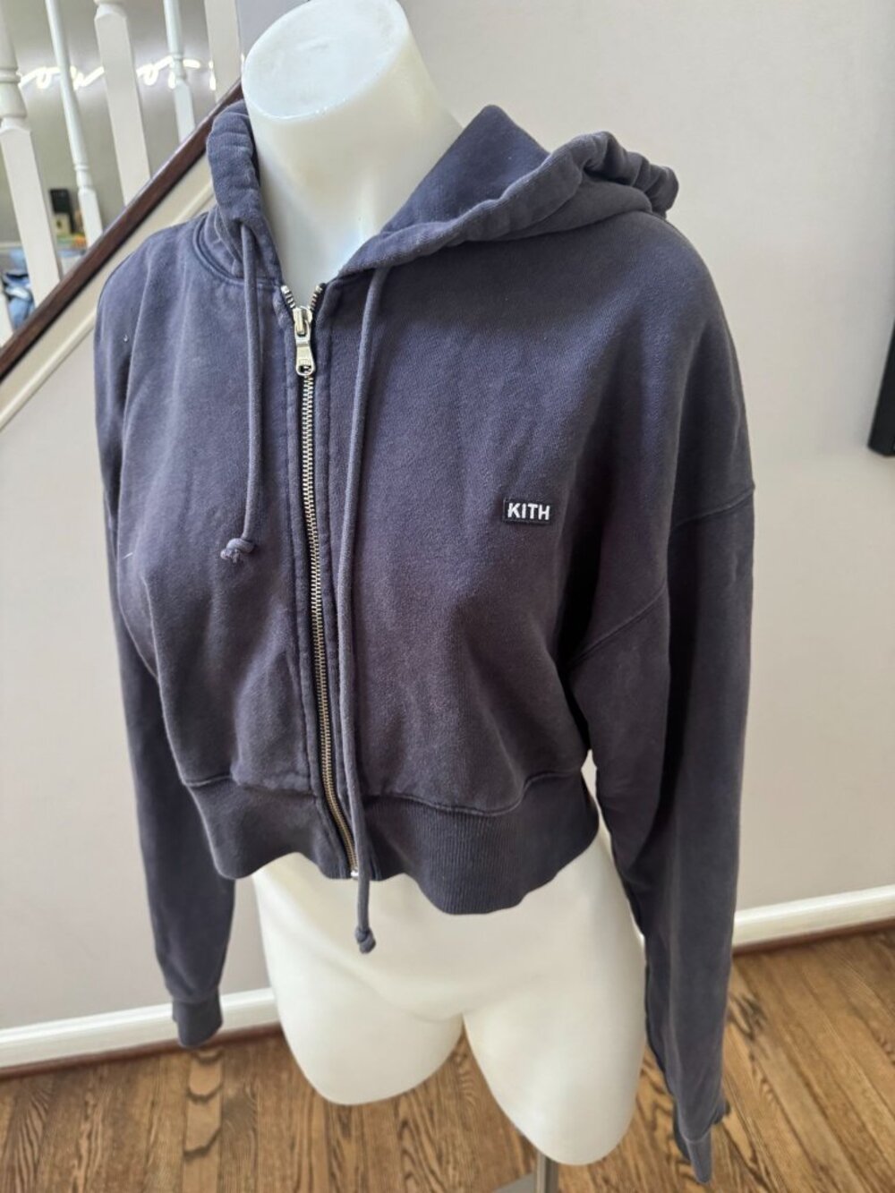 KITH Fallon Cropped Zip Up Hoodie Navy Blue Size Small - Picture 2 of 4